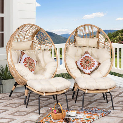 Bagryana Double Outdoor Indoor Patio Lounge Chair with Legs and Ottoman Bayou Breeze Color Beige Beige